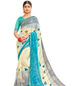 Cream printed georgette saree with blouse