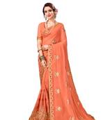 Dark peach embroidered georgette saree with blouse