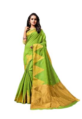 Green woven cotton silk saree with blouse 1