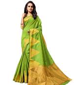 Green woven cotton silk saree with blouse