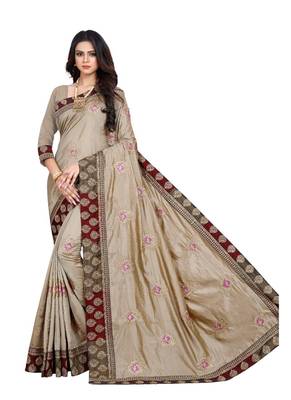 Grey embroidered art silk saree with blouse 1