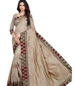 Grey embroidered art silk saree with blouse