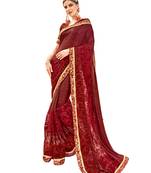 Maroon embroidered lycra saree with blouse