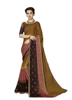 Mustard embroidered georgette saree with blouse 1
