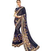 Navy blue embroidered lycra saree with blouse