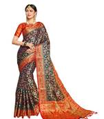 Navy blue woven art silk saree with blouse