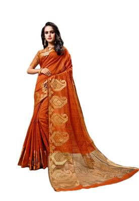Orange woven cotton silk saree with blouse 1