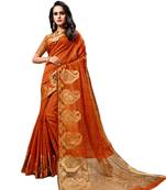 Orange woven cotton silk saree with blouse