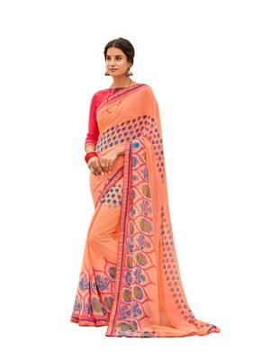 Peach  printed georgette saree with blouse 1