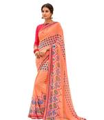 Peach  printed georgette saree with blouse