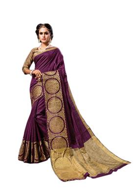 Purple woven cotton silk saree with blouse 1