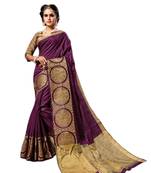 Purple woven cotton silk saree with blouse