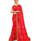 Red embroidered georgette saree with blouse