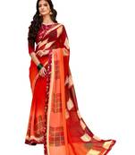 Red printed georgette saree with blouse