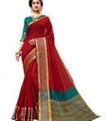 Red woven cotton silk saree with blouse