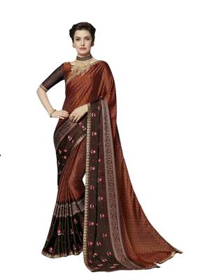 Rust embroidered georgette saree with blouse 1