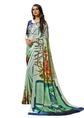 Rust  printed crepe saree with blouse 1