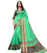 Sea green woven cotton silk saree with blouse