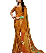 Yellow printed crepe saree with blouse