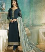 Dark-teal embroidered satin salwar