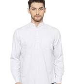 Mens Light Grey Indo Western Three Button Cotton Short Kurta