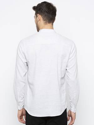 Mens Light Grey Indo Western Three Button Cotton Short Kurta 2