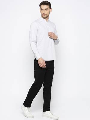 Mens Light Grey Indo Western Three Button Cotton Short Kurta 3