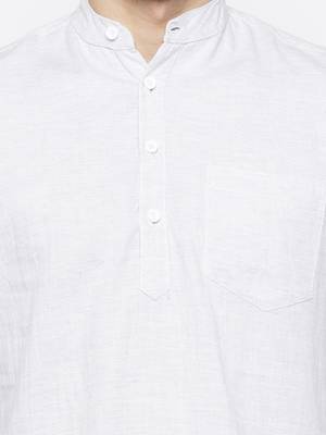 Mens Light Grey Indo Western Three Button Cotton Short Kurta 4