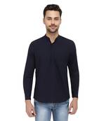 Mens Navy Blue Indo Western Three Button Cotton Short Kurta