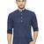 Mens Navy Blue Printed Indo Western Three Button Cotton Short Kurta