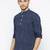Mens Navy Blue Printed Indo Western Three Button Cotton Short Kurta