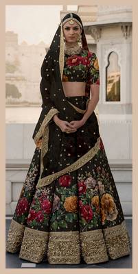 Black Embroidered Art Silk Semi Stitched Lehenga 1