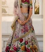Grey Embroidered Art Silk Semi Stitched Lehenga