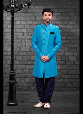 Blue plain art dupion silk indo-western-dresses 1
