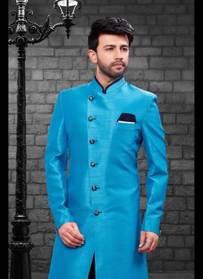 Blue plain art dupion silk indo-western-dresses 2