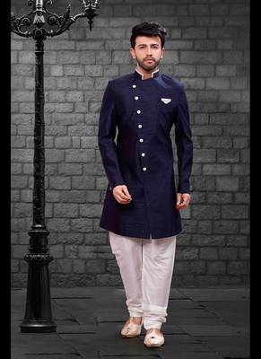 Blue plain art dupion silk indo-western-dresses 1