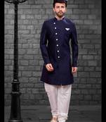 Blue plain art dupion silk indo-western-dresses