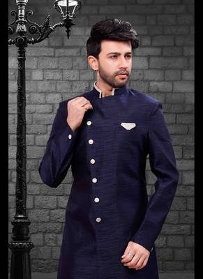 Blue plain art dupion silk indo-western-dresses 2