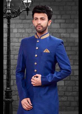 Blue plain art dupion silk indo-western-dresses 2