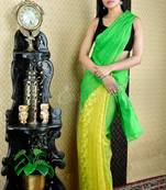 Green And Yellow Jamdani With Thread Weave