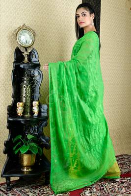 Green And Yellow Jamdani With Thread Weave 3
