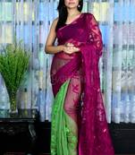 Magenta And Green Jamdani With Thread Weave