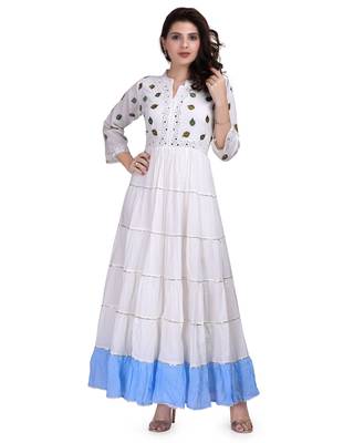 White Embroidered Long Ethnic Kurtis 1