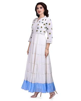 White Embroidered Long Ethnic Kurtis 2