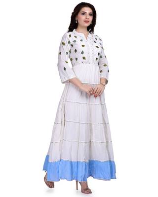 White Embroidered Long Ethnic Kurtis 3