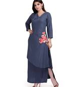 Grey Embroidered Long Ethnic Kurtis