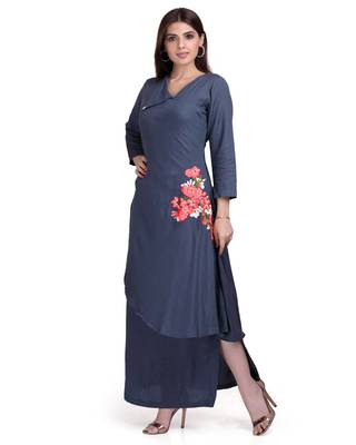 Grey Embroidered Long Ethnic Kurtis 3