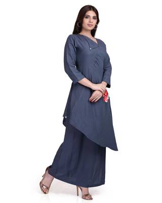 Grey Embroidered Long Ethnic Kurtis 4