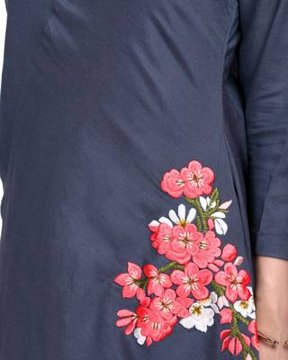 Grey Embroidered Long Ethnic Kurtis 5