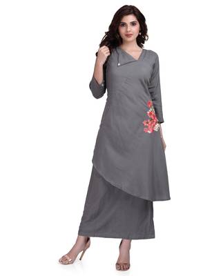 Grey Embroidered Long Ethnic Kurtis 1